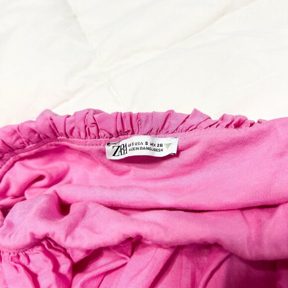 Zara Pink Bubble Hem Strapless Mini Dress Cotton Balloon Tube Top Style S - Picture 6 of 8